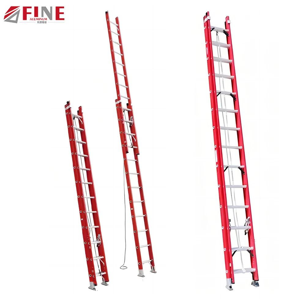High Quality Two Section Telescopic Rope Frp Insulated Fiberglass Extension Ladder