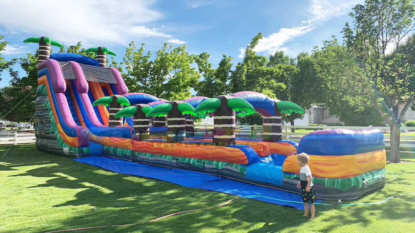 Commercial kids entertainment jumping waterslide bounce house chateaux gonflables inflatables blow up water slide with pool