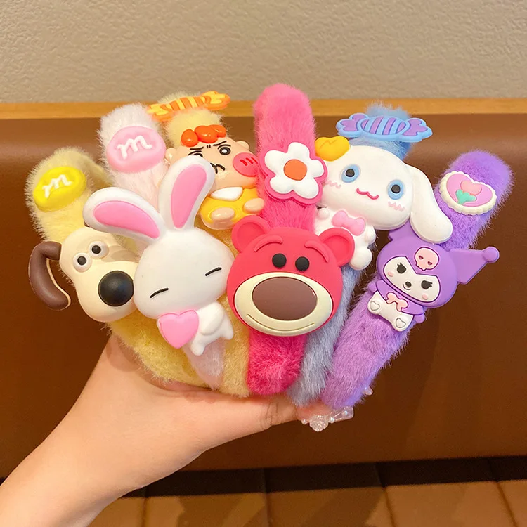 Оптовая продажа, повязки на голову Kawaii Sanrio для мытья лица, плюшевая повязка на голову kuromi, повязки для макияжа для детей/женщин