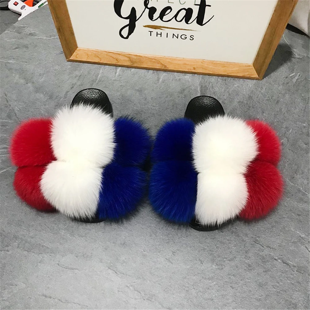 
Wholesale Girl Luxury Fluffy Fur Slippers Ladies Furry Fur Women Amazing Plush Fur Slides 