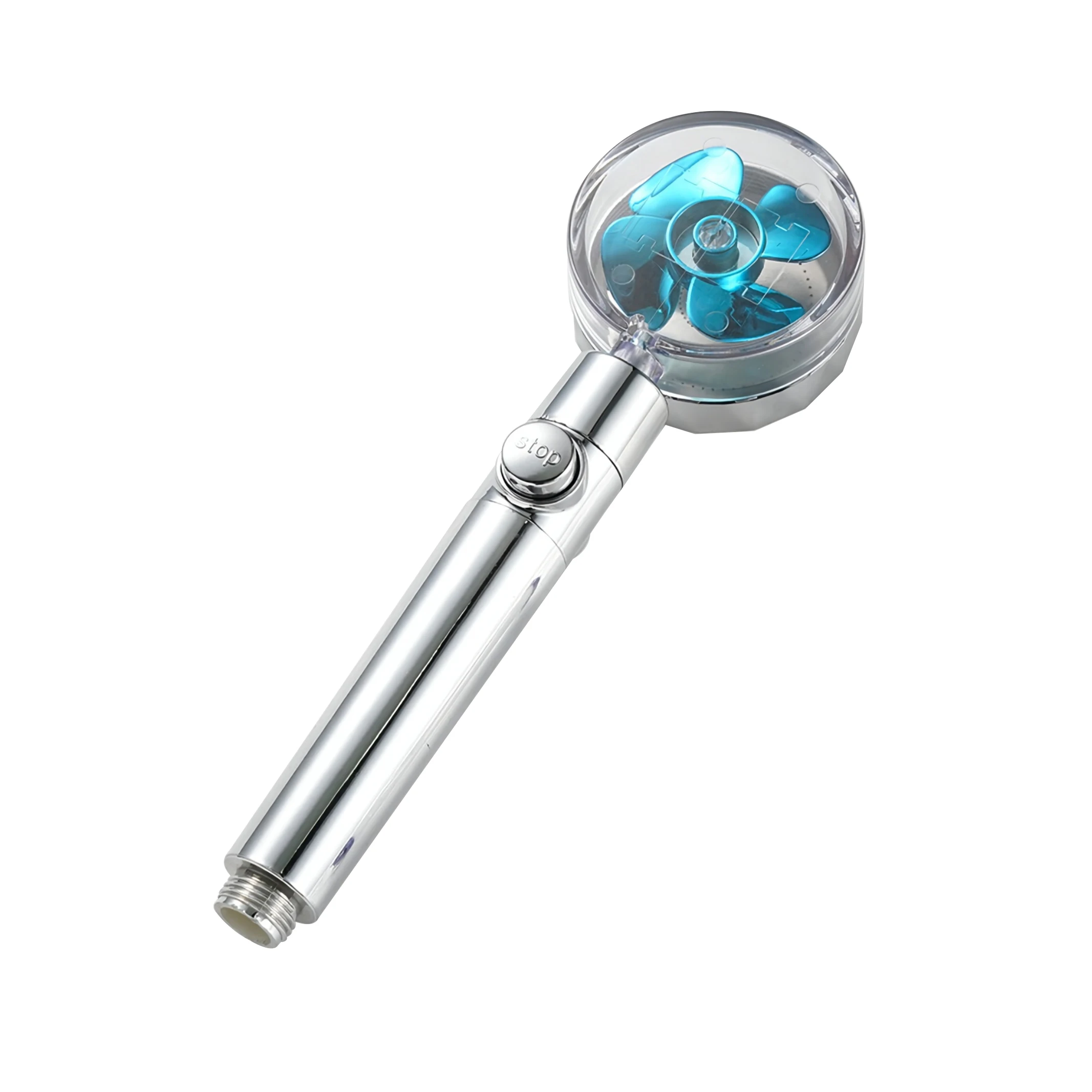 Bathroom Spa Chrome ABS Hand Held 360 Degree Spinning Removable Propeller Driven Shower Head