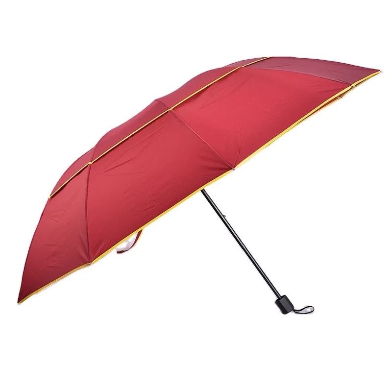 Custom Red Windproof Double Canopy Folding Golf Promotional Umbrella With Logo