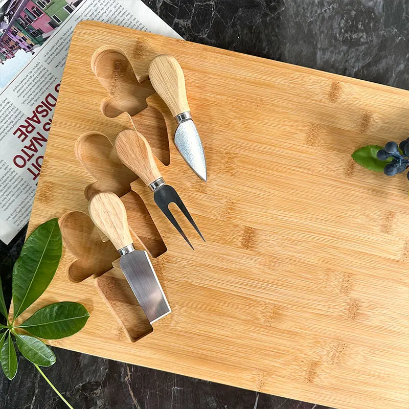 Best Sales Charcuterie Board Personalized Bamboo Cheese Board Set With 4 Cheese Knife Kitchenware Accessories Deli Board Set