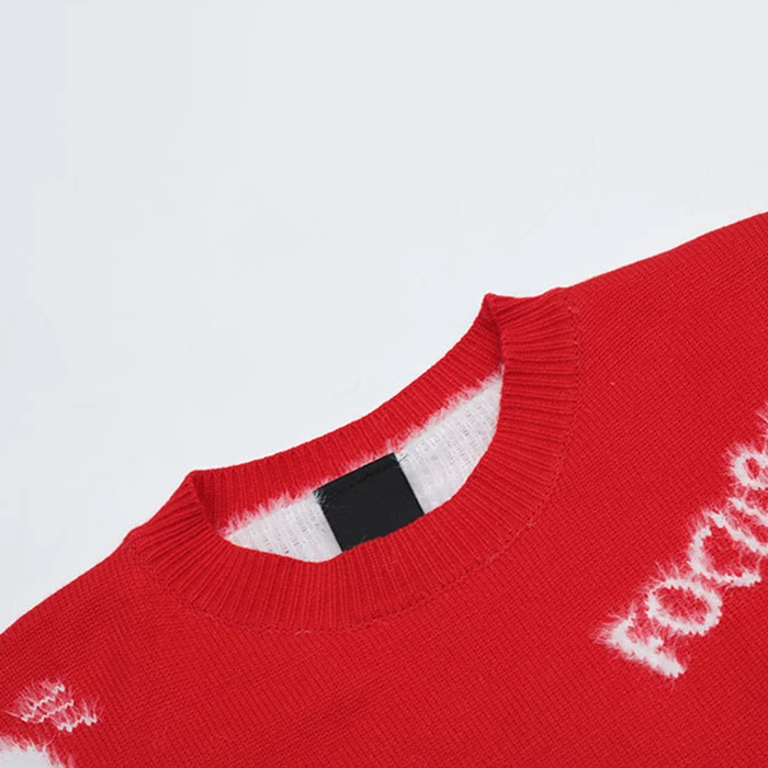 Original design rabbit print embroidery sweater crew neck lazy style pullover couple outfit loose knitted sweater for men