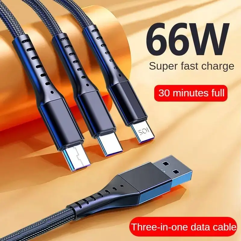 1 м 3 в Micro USB Type C зарядный кабель Multi Usb порт нейлоновая оплетка 5A зарядная линия для мобильного телефона 66 Вт Проводные кабели
