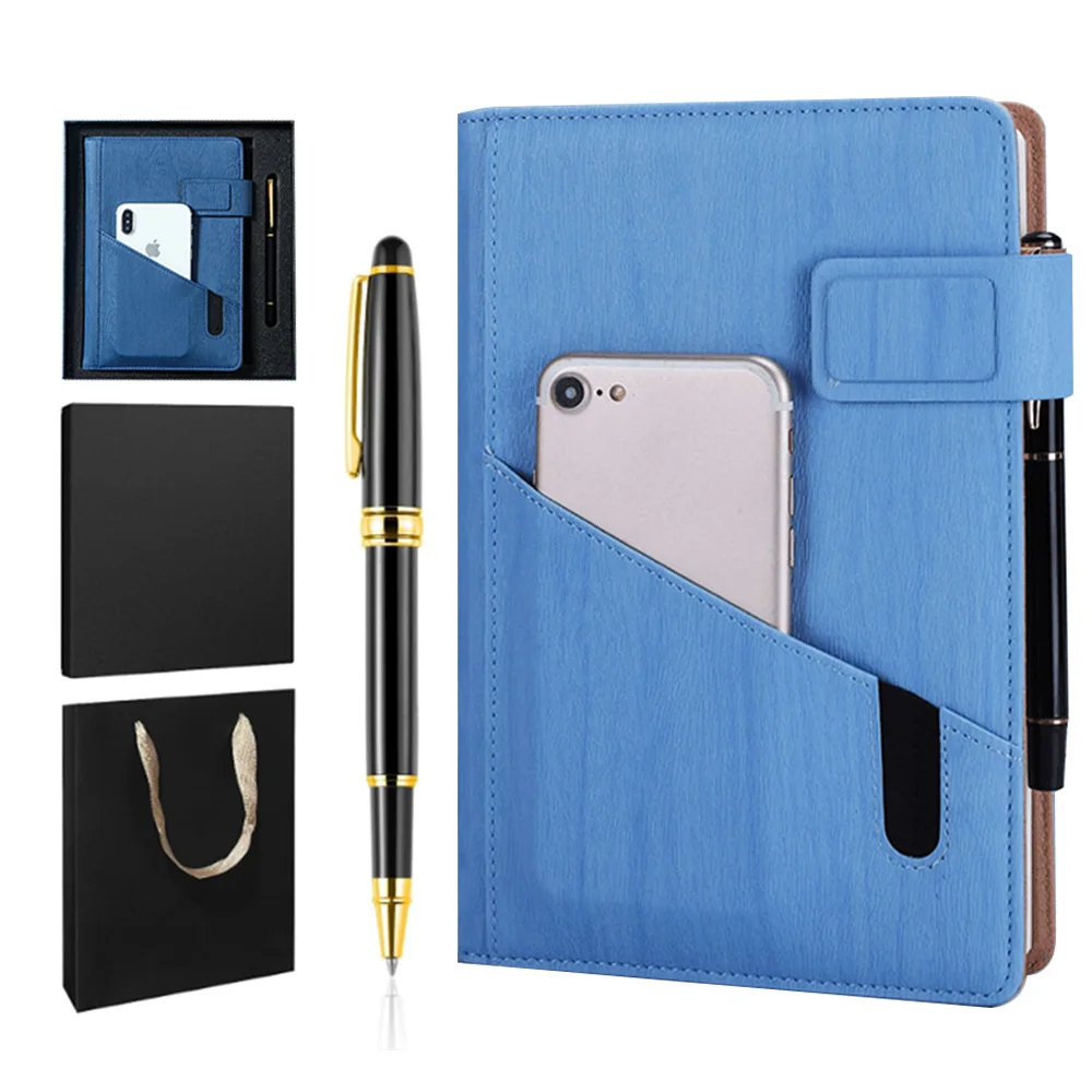 Custom Business Hardcover PU Leather A5 Journal Diary Pocket Notebook Gift Set
