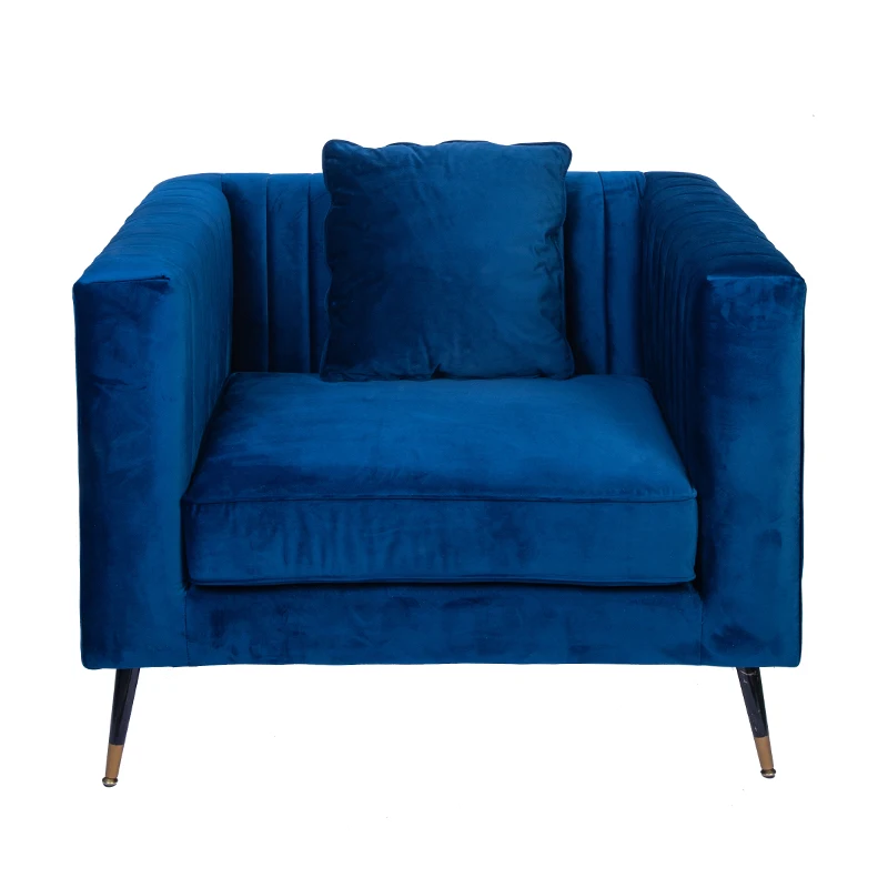 High Quality nordic Blue Velvet armchair sofa modern leisure living room