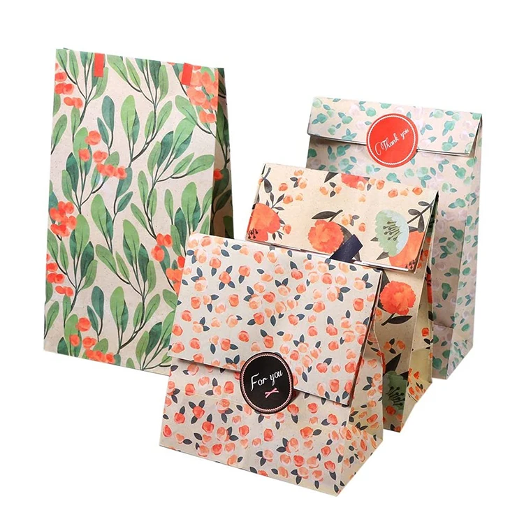 Custom logo small pink brown sweet candy gift packaging wedding party favor kraft paper bags with print