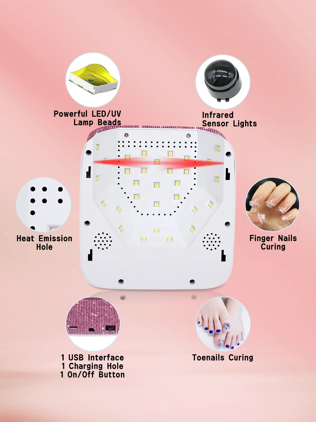 Customized high quality 72W diamond nail lamp Professional nail gel UV lamp Rechargeable cordless fast gel dry nail lamp