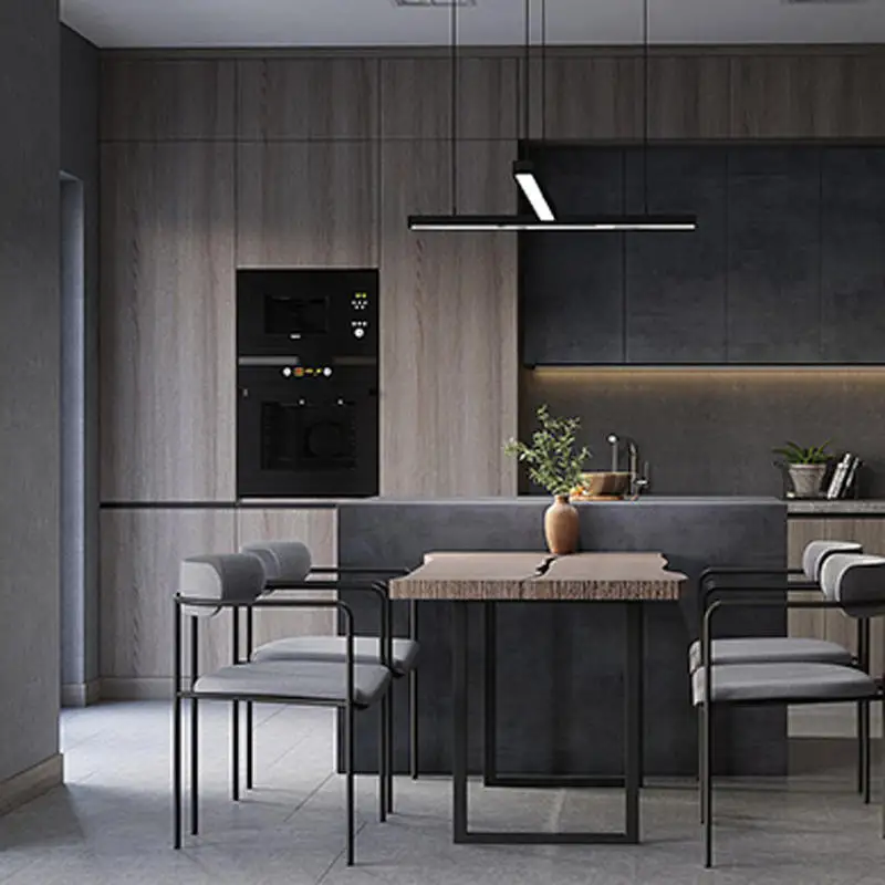 Nice small apartment black wooden granite melamine wood design kitchen cabinet