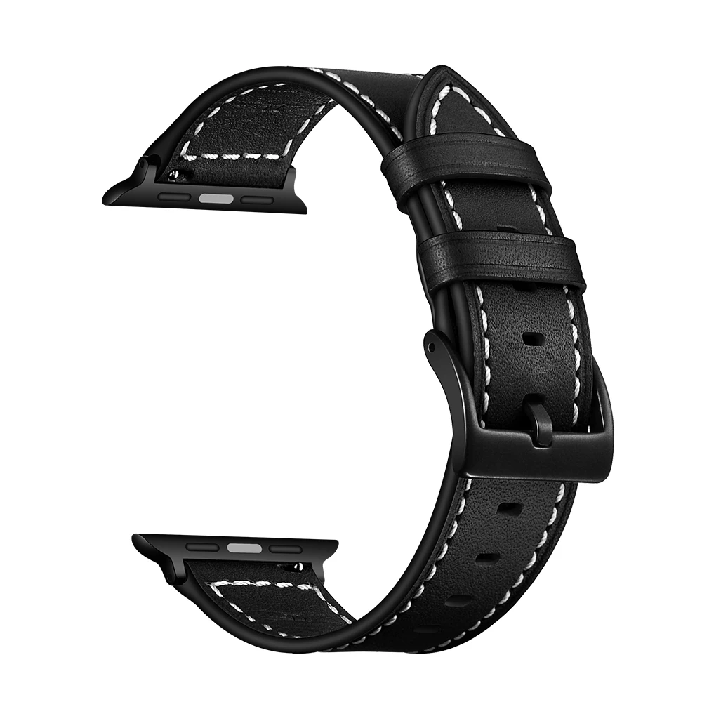 Full Grain Wide Man Classic Hand-stitched Strap For Apple Watch Leather Iwatch Band With Pin Buckle