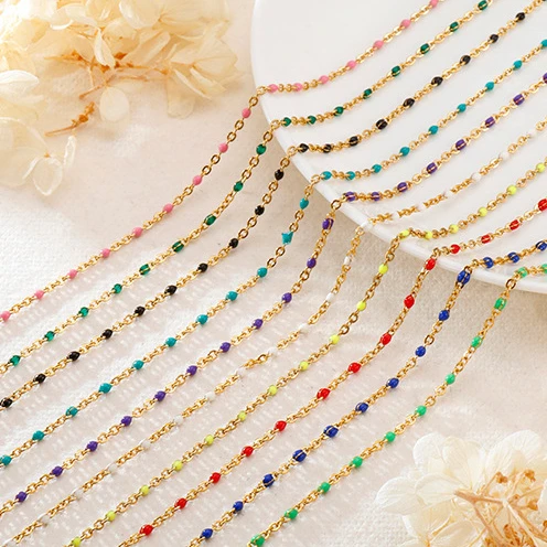 
Wholesale Stainless Steel Link Cable Chain Gold Multicolor Bohemian Enamel Necklaces For Jewelry Gifts 