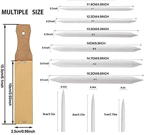 12 pcs Blending Stumps Paper Art Blenders with Sandpaper Pencil Sharpener Pointer for Charcoal Sketch Drawing Tools
