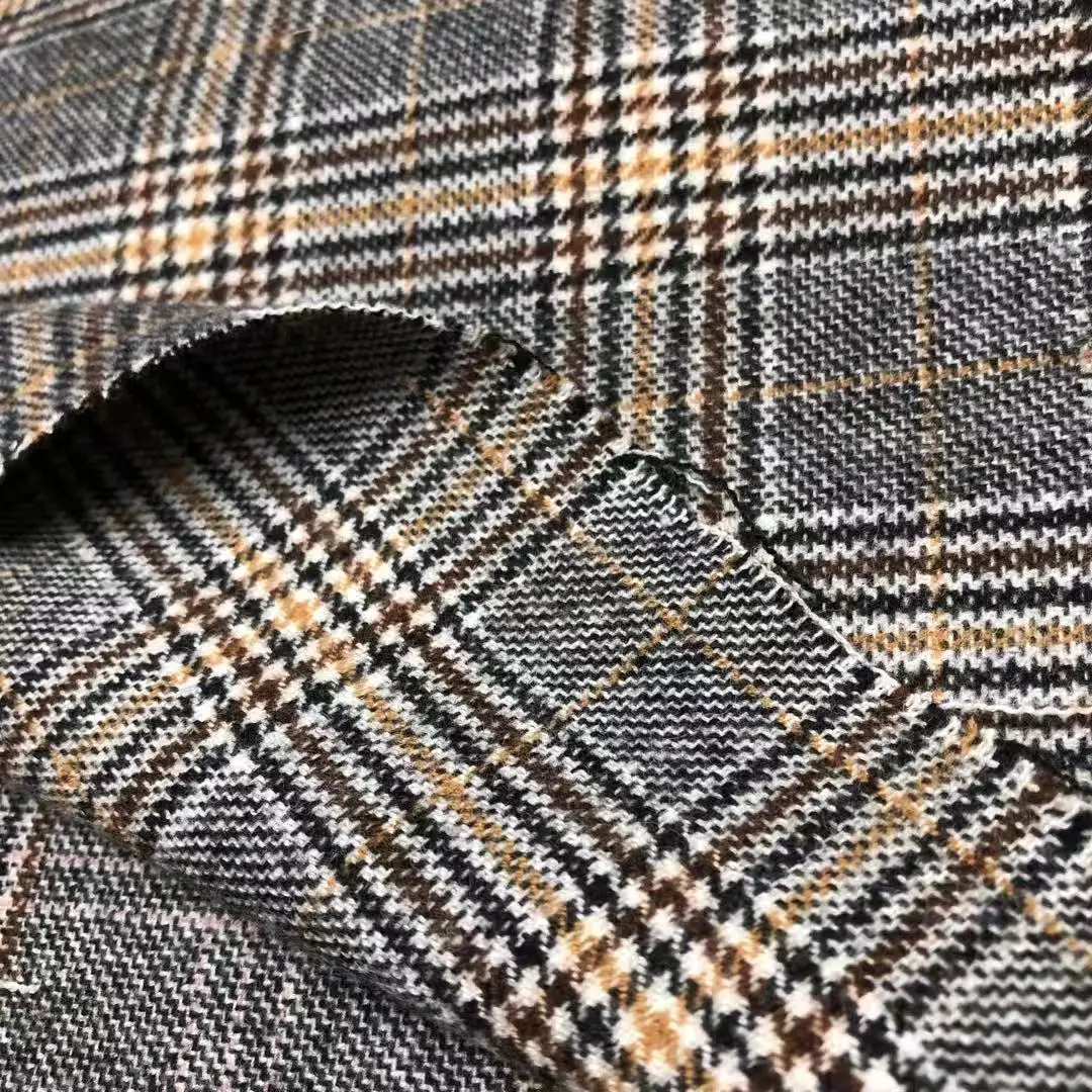 15%Wool 82%Polyester 450g/m All Season Suit Skirt Woolen Cloth Fabric Houndstooth Tartan Flannel