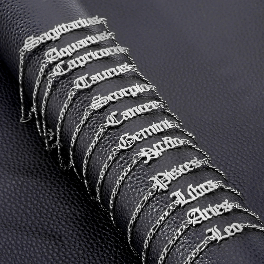 Hot Sale Zodiac Bracelet 18k Gold Plated Stainless Steel Vintage Zodiac Anklet Jewelry Bracelet for Personalized Women