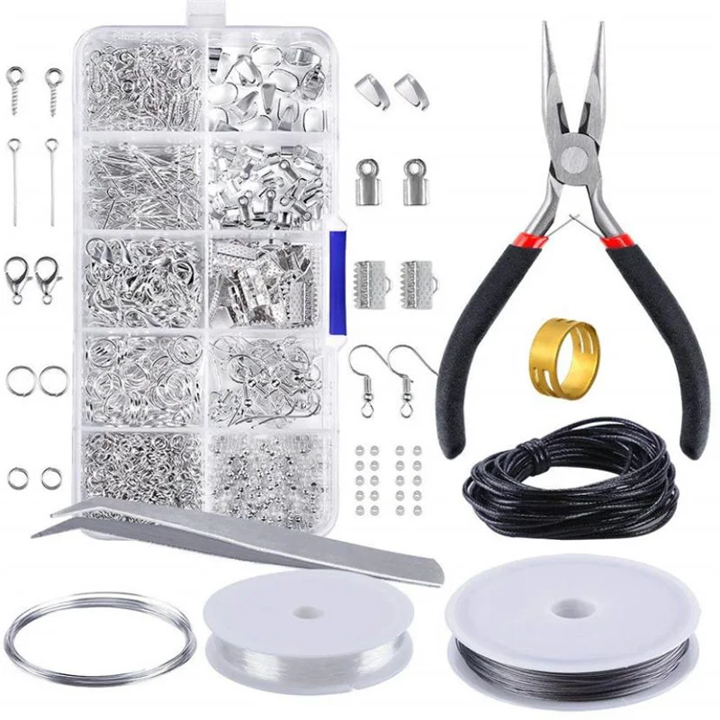 10 Grids Jewelry Findings Mix Earrings Lobster Claps Jump ring Bead Cap Set for DIY Making