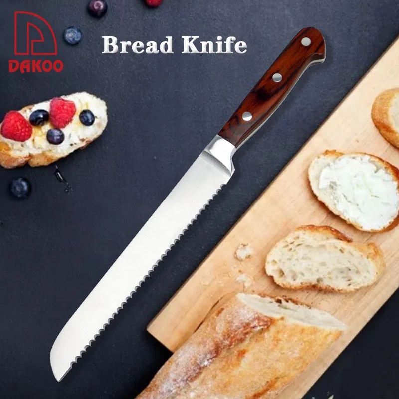 8 Inch handmade cake cutting knife Kitchen Knife Serrated Bread Knife with pakka wood forged handle