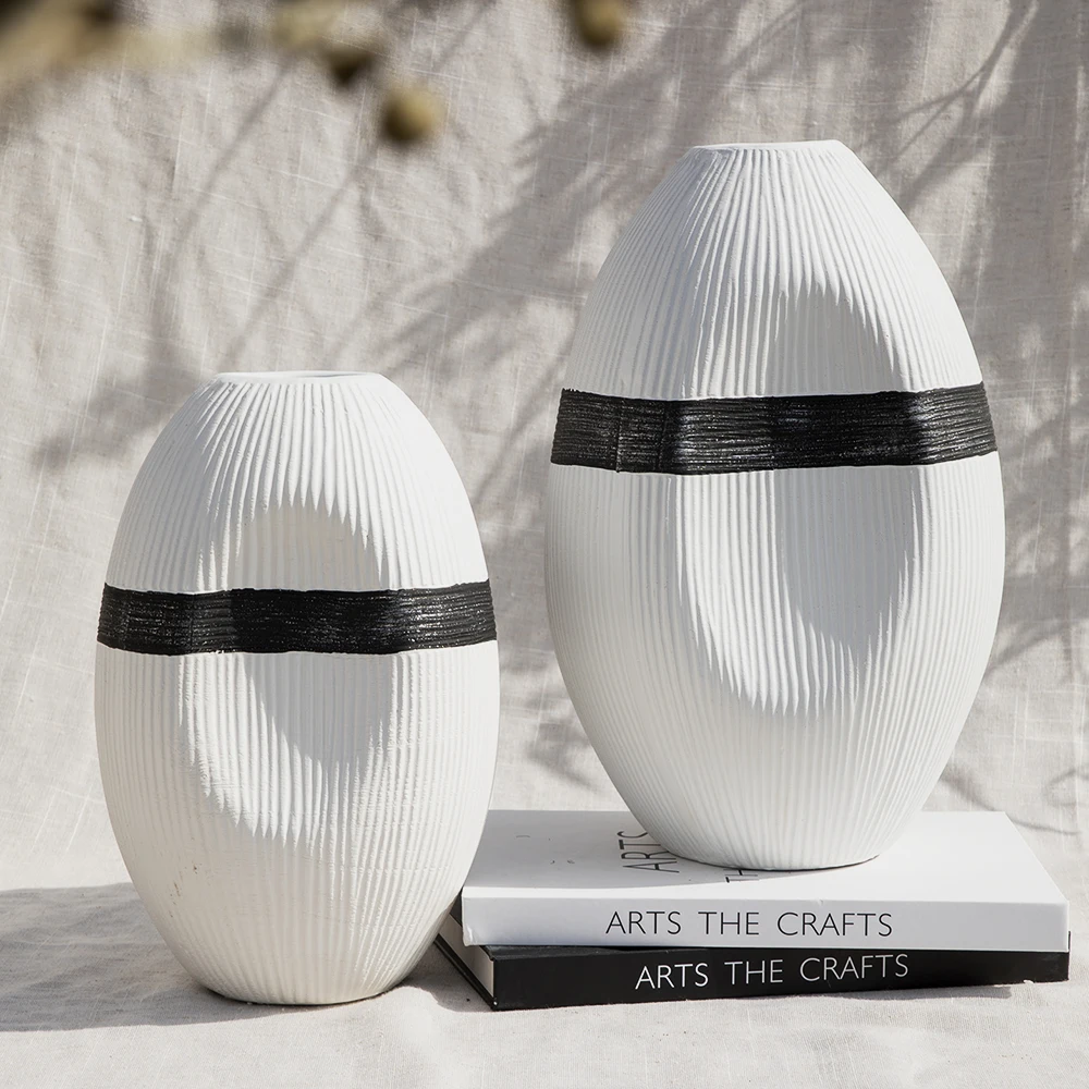 Merlin Living High quality handmade modern ceramic vase home decor hotel nordic texture design White table top Oval flower vases