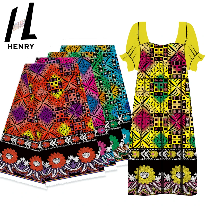 Henry Hibiscus Flowers With Tapa Blocks W/fringes Print Fabrics For Garment Custom Girls Clothing Wedding Dresses Small Order