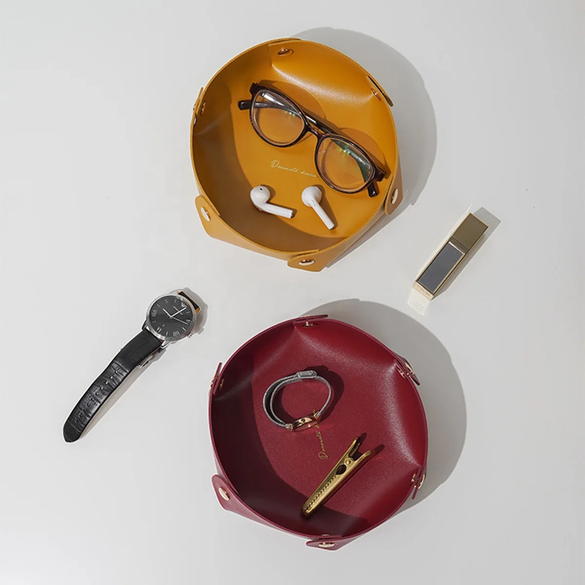 Circle Coin Key Foldable Pu Leather Tray Jewelry Storage Tray Home Deco Creative Organizer