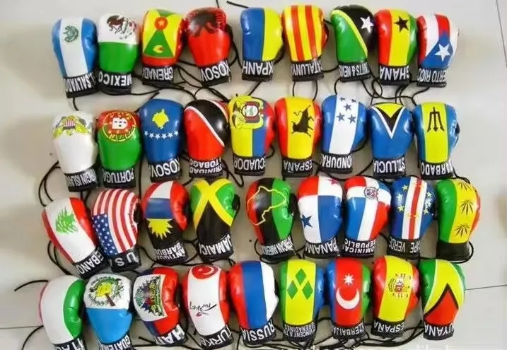 Wholesale 10CM Simulated boxing gloves national flag boxing gloves keychain pendants for cars