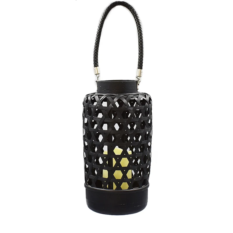 Rattan Outdoor LED Flameless Candle Holder Bamboo Lantern Bamboo Candle Jar