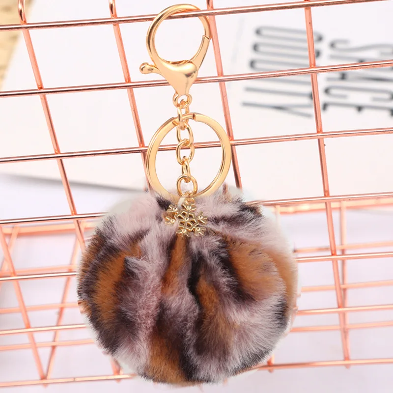 2021 Christmas Snowflake Plush Keychain Faux Rabbit Fur Puff Ball Alloy Pendant Bag Ornament Keychain