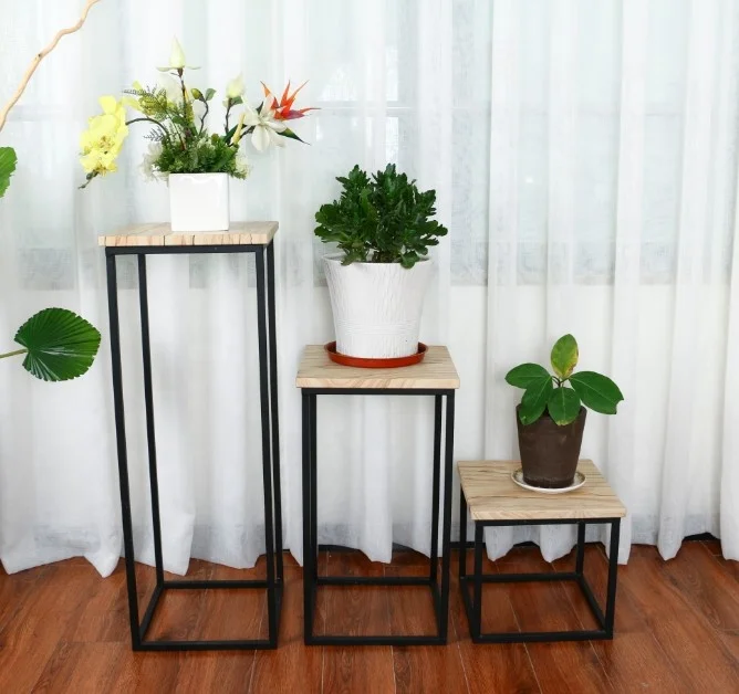 Modern Furnitures Black Iron Frame Sandstone Table Top Side Table
