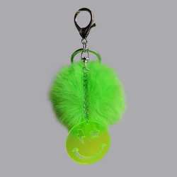 A1524 Acrylic lightning smiley face keychain trendy hair ball fluorescent green mushroom when accessory charm