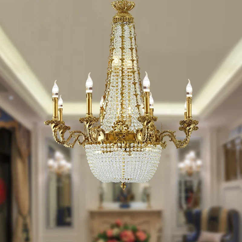 Simple decorative indoor french style chandelier brass lighting hand made hotel villa luxury candle chandelier pendant lamp