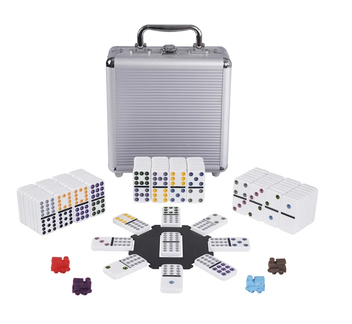 Classic Dominoes Game Mexican Train Dominoes in Aluminum Box
