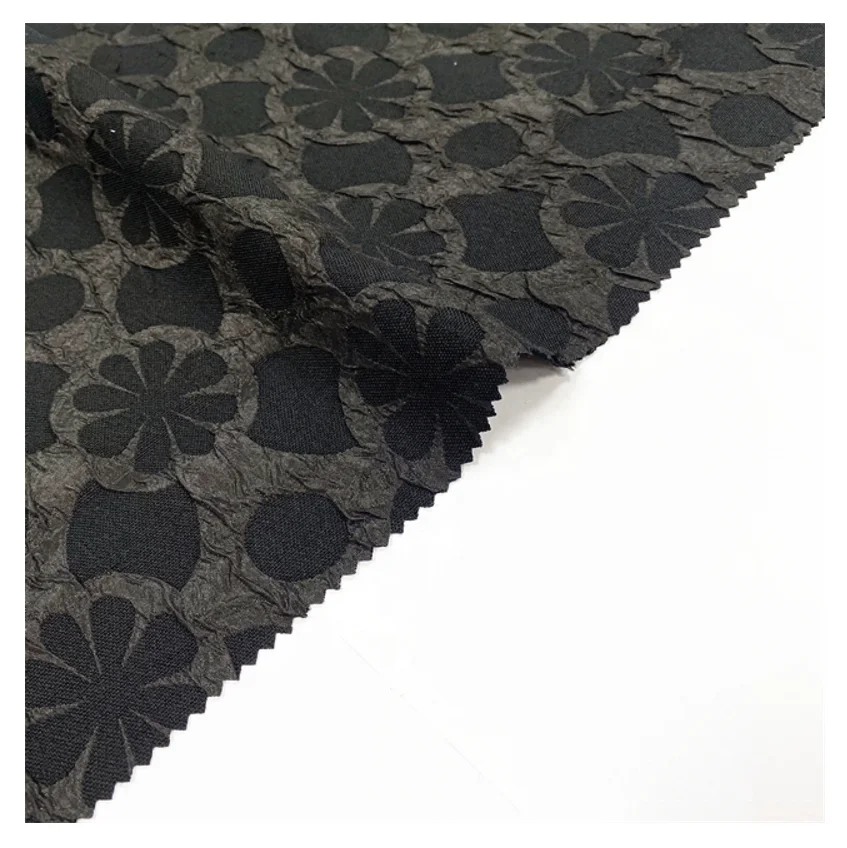 ABAYA FABRIC MANUFACTURER SUPPLY Wholesale Elegant 3D Floral Jacquard Korean Black Abaya Dress Fabric for Muslim