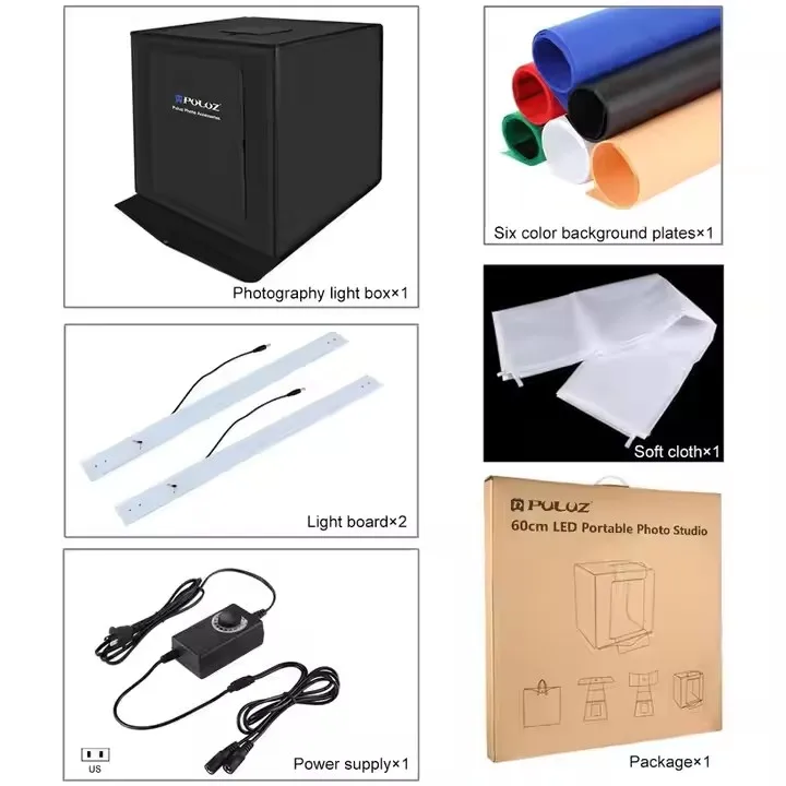 new PULUZ PU5060 60cm LightBox shooting Tent Kit with backdrop Foldable LED light Room Studio Photo Box for photography