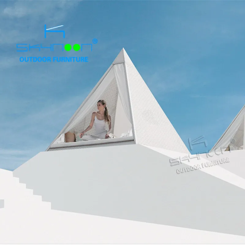 hotsale modern pyamidal cocoon shaped chair outdoor wicker rattan daybed with canopy(26003)