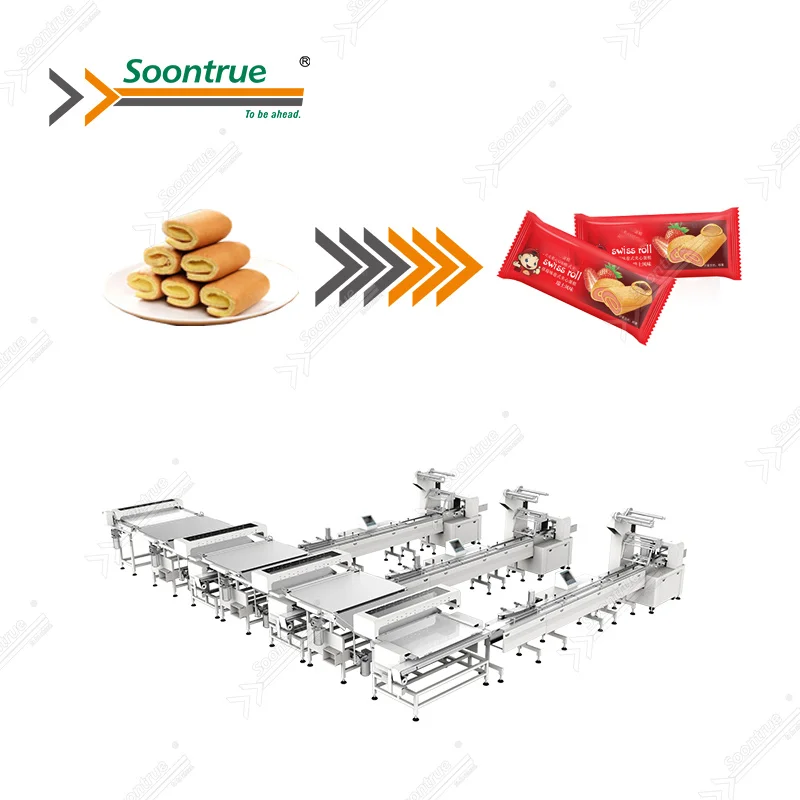 Fully Automatic swiss roll feeding packaging processing line system prices