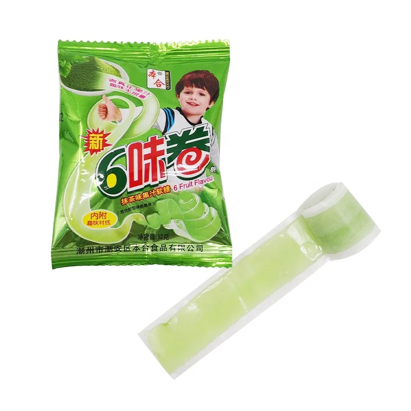 Gummy candy tape jelly fruit rolly soft candy with paper