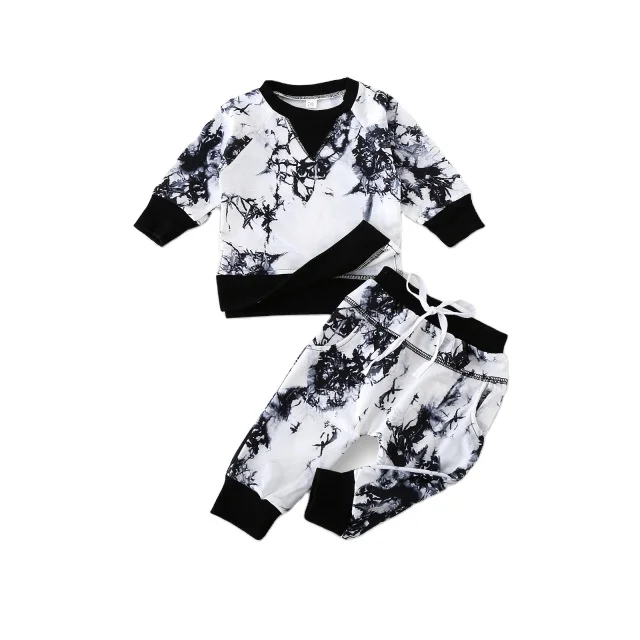 2021 New Spring Children Fashion Clothes Baby Boys Girls Tie-dyed Sweatshirt Pants Sets Kids Clothing Toddler Casual Tracksuit