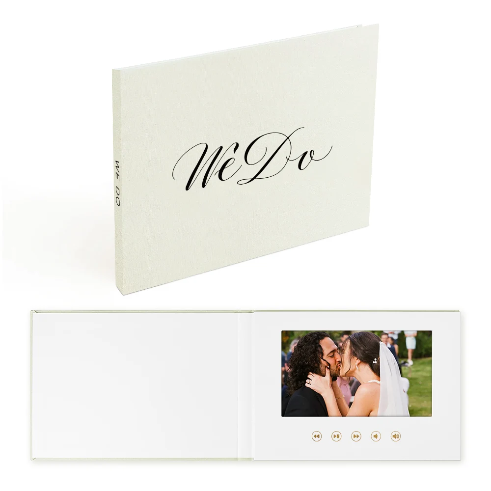WE DO Black Foil Linen Bound Hardcover Wedding Video Book 7 inch IPS Screen 4GB Memory Wedding Video Album Mailing Box Keepsake