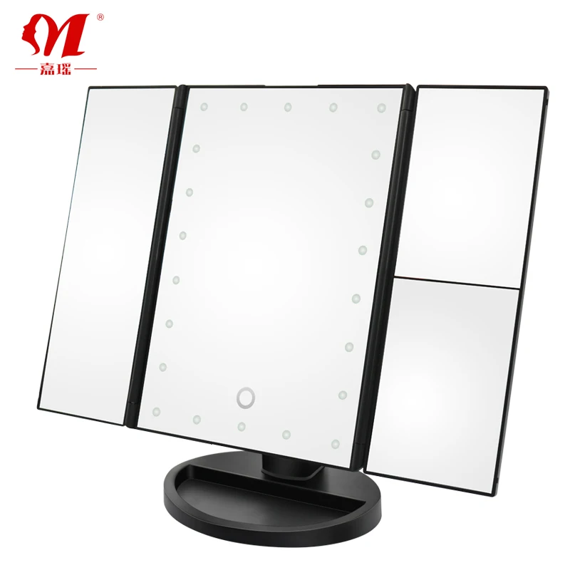 Espejos Con Luz Modern Custom 360 Foldable Room 3 Way Table Cosmetic Led Light Make Up Vanity Makeup Mirror With Led Lights
