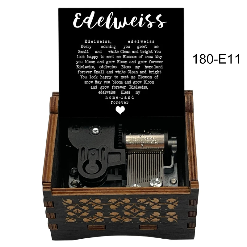 Factory Wholesale Wooden Edelweiss Music Box Wind Up Movement Kids Friends Birthday Party Cute Gift
