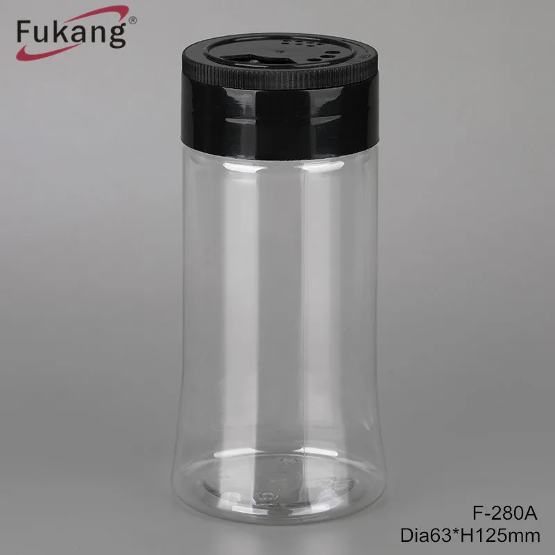 Clear empty spice bottles, plastic PET salt shaker spice jar/