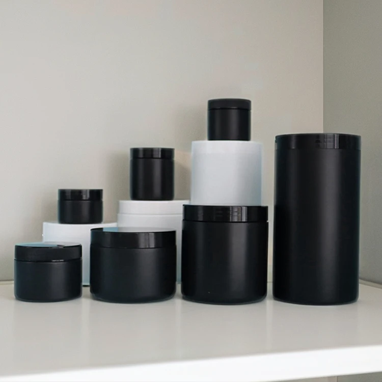 Custom 500ml 300ml 4oz 1L 1000ml 500 750 1000 ml Matte Black PE HDPE Plastic Wide Mouth Jar For Powder Supplements Packaging