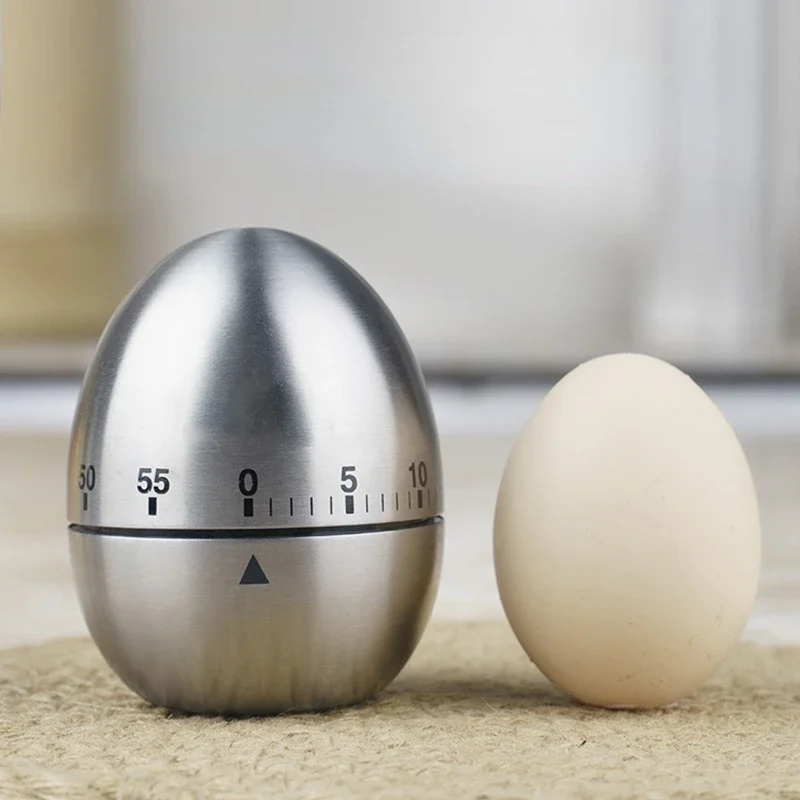 New Trending Product Stainless Steel Egg Shape Creative Kitchen Mechanical Egg Timer 60 Minutes for Baking Cooking Reminder
