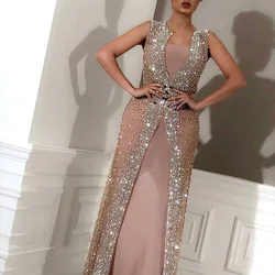 Sexy Cape Two-piece Set Evening Dress Gold Prom Dress Bling Sequined Ladies Formal Wear Gowns