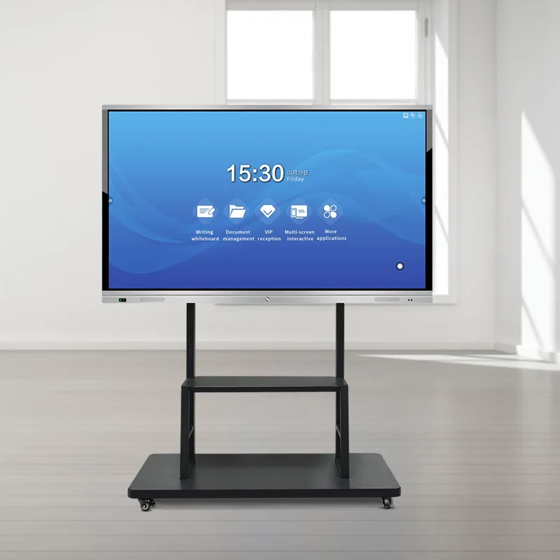 Floor Standing Portable Smart Interactive Whiteboard Tempered 4K Anti-Glare Smart Board Interact Whiteboard For Meeting Teaching