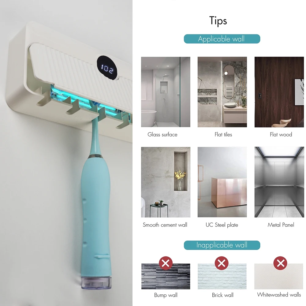 mini USB rechargeable wall mounted Automatic UVC disinfection sterilizer toothbrush holder