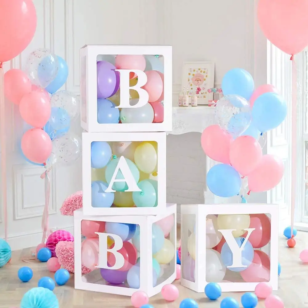 2021 New Product 4 PCS DIY Baby Shower Blocks Transparent Party Decoration Boxes