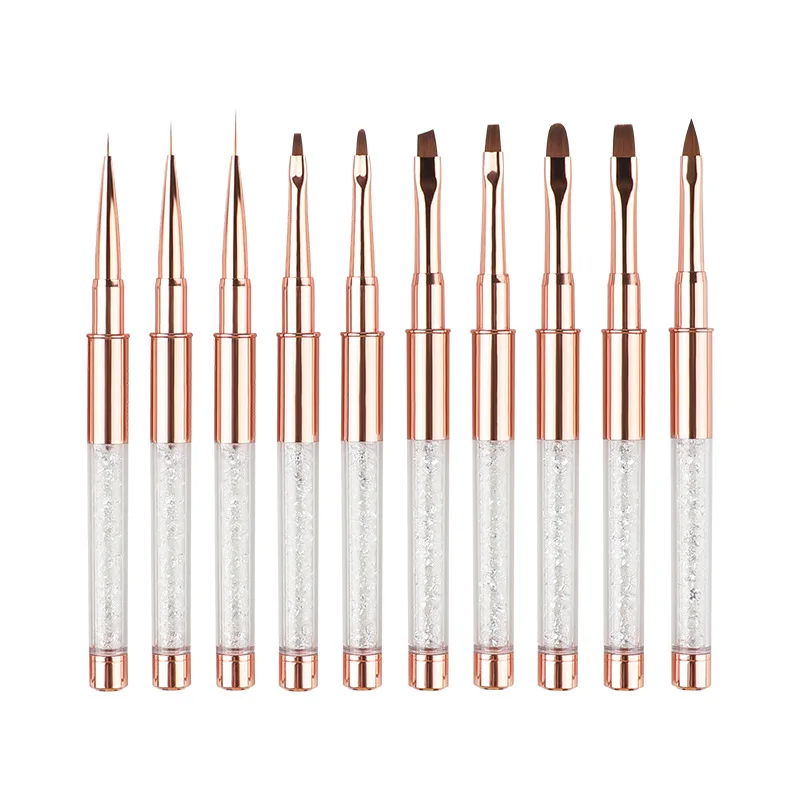 Hot Selling 3D Nail Art Brushes Set Nail Liner Acrylic Rhinestone Handles Nail Art Pens