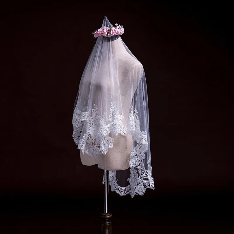 Factory customized top quality Bride headpiece props single simple tourist photography wedding pearl veil drop shipping
