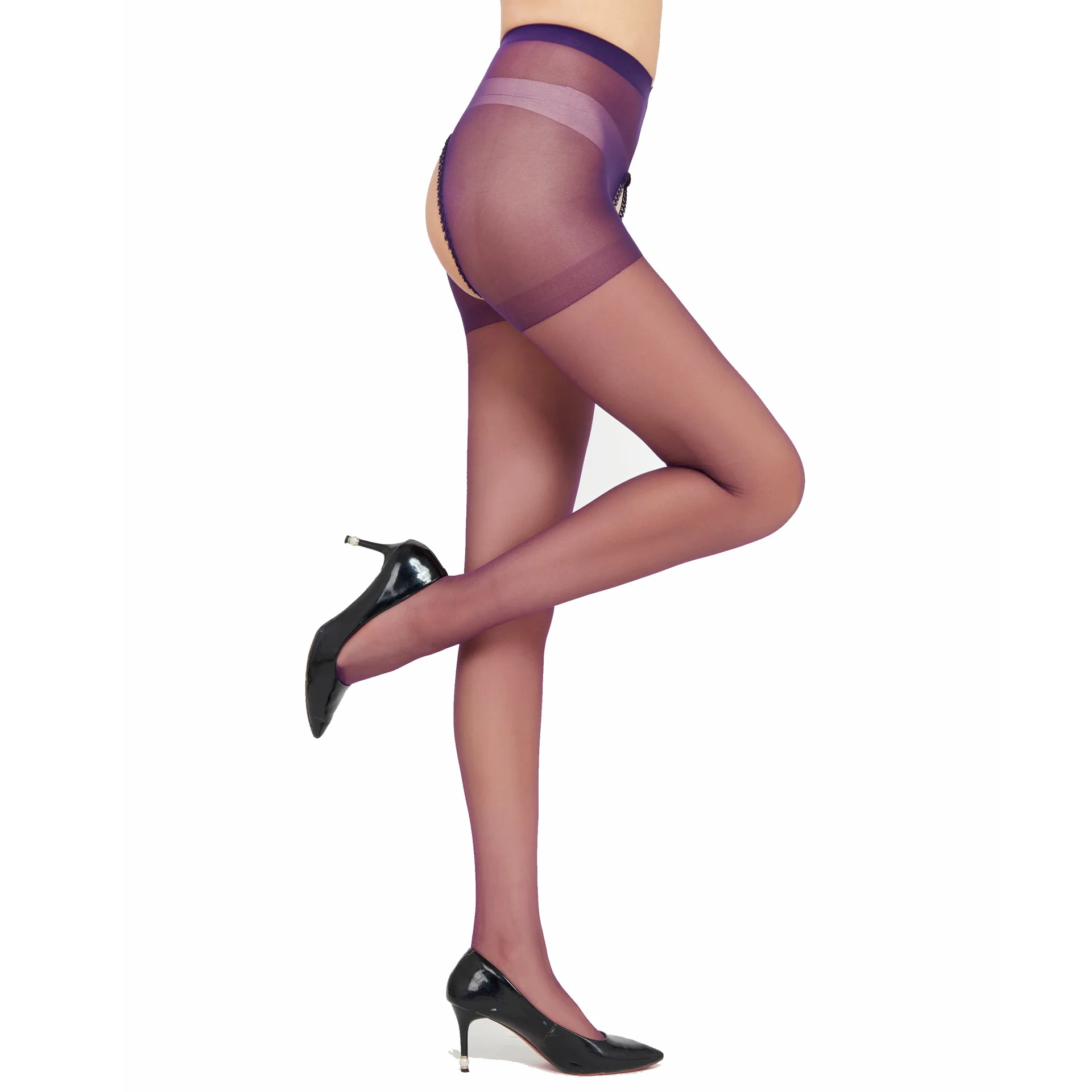 Cheap wholesale sexy crotchless stockings open crotch shiny sheer pantyhose for women